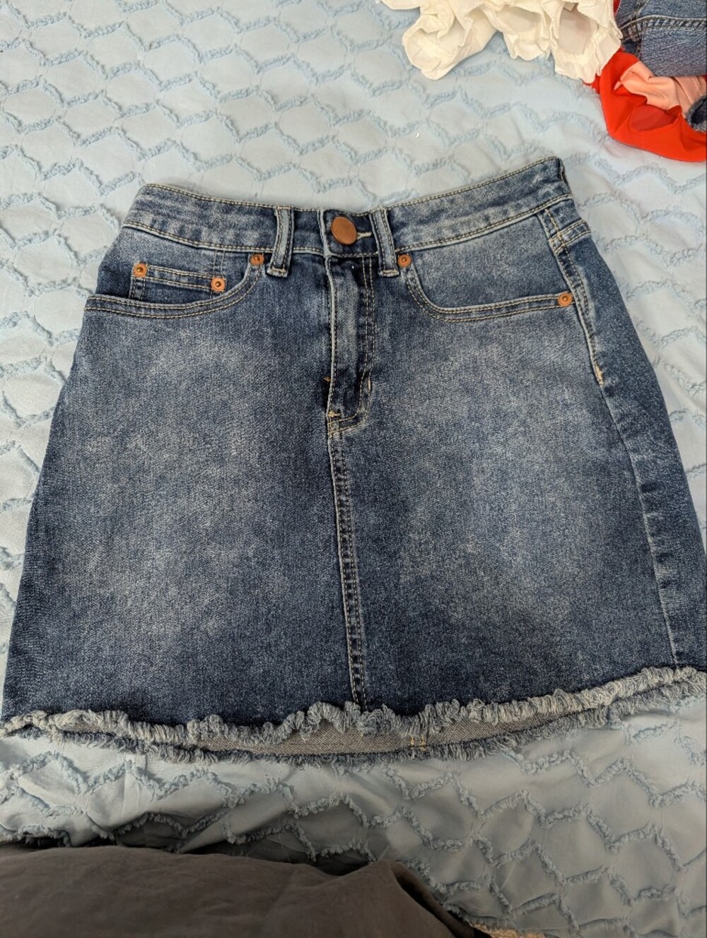 NOBO Washed Blue Denim Mini Skirt with Frayed Hem